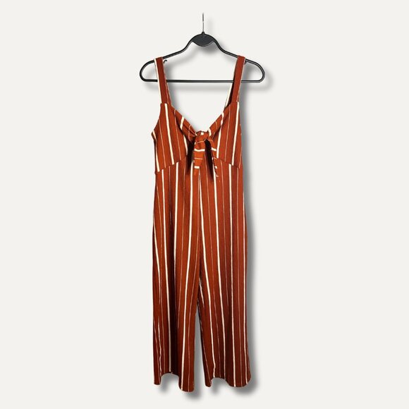 Rust & White Striped Tie-Front Jumpsuit – Lefties – Size Small - Picture 1 of 3